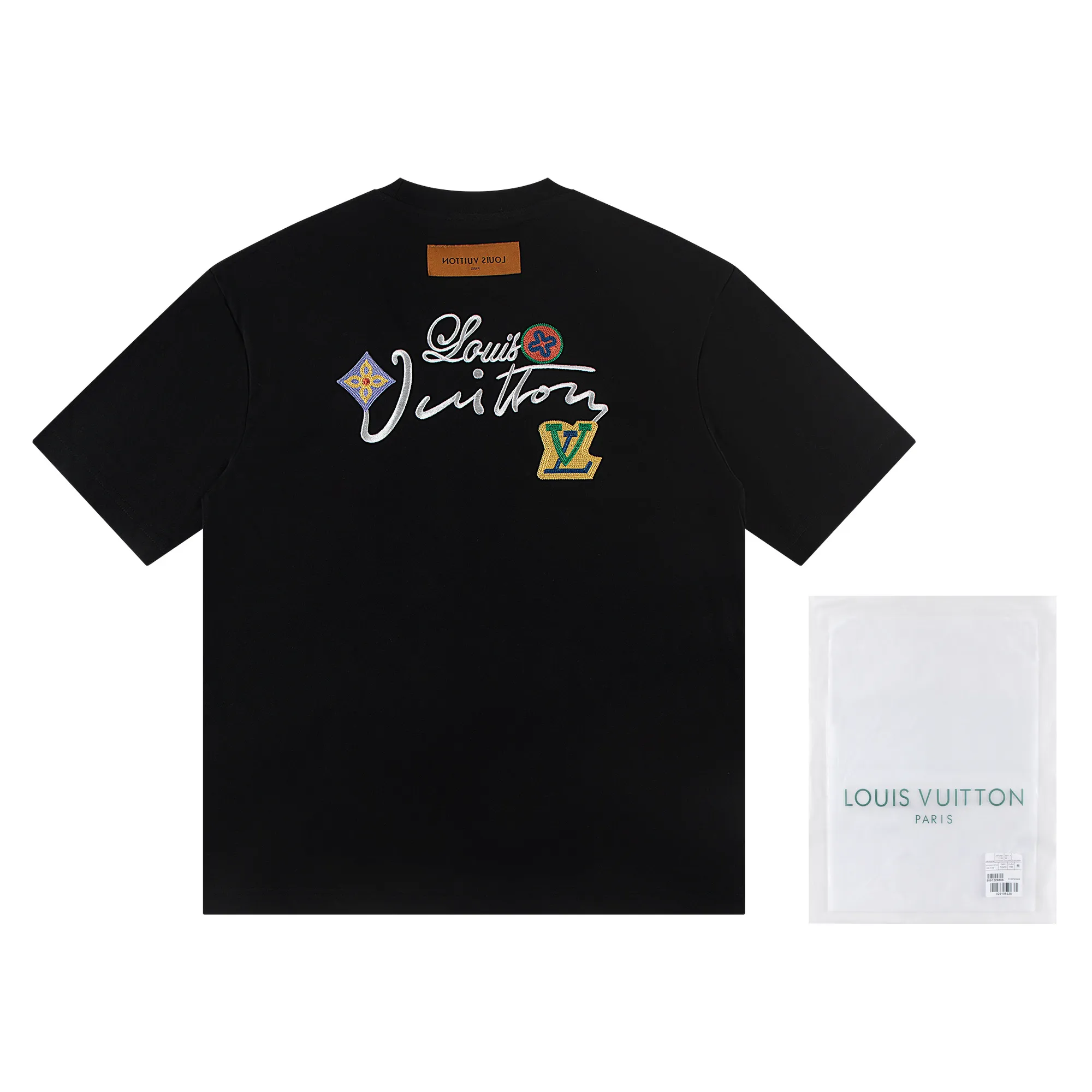 🅿️170 louis vuitto*2026 latest short-sleeved T-shirt patch embroidery Material: high version 300g double yarn combed cotton Size: S M L XL Color: black and white Style number: W2636